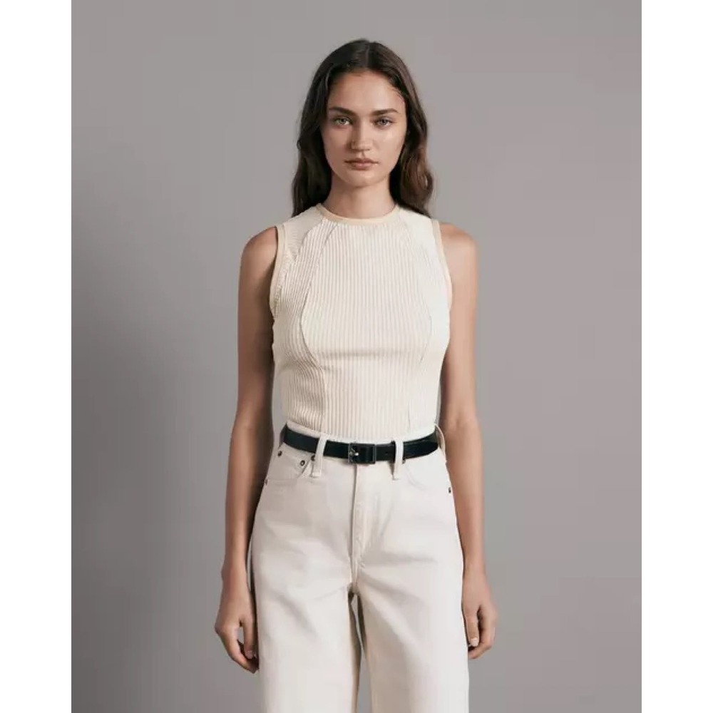 rag & bone Echo Cotton Rib Tank in Ivory Size S